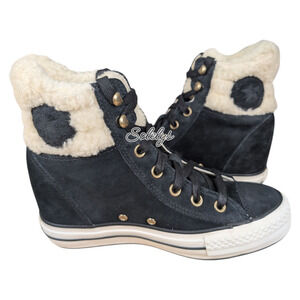 Converse 2014 RARE Platform Plus Collar Hidden Wedge Black Suede Sneaker 7.5
